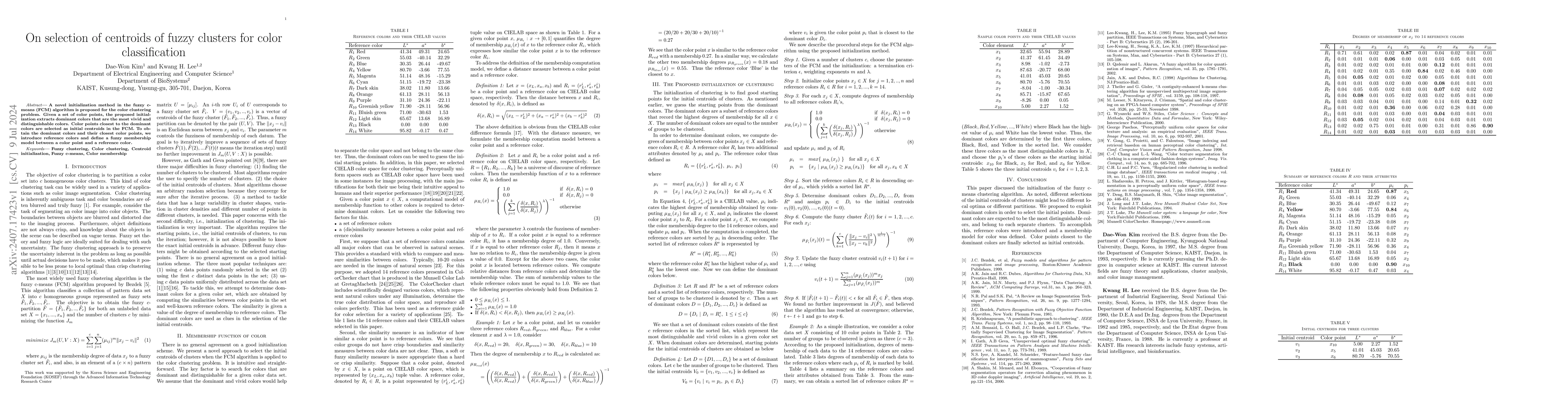 Thumbnail for On selection of centroids of fuzzy clusters for color classification