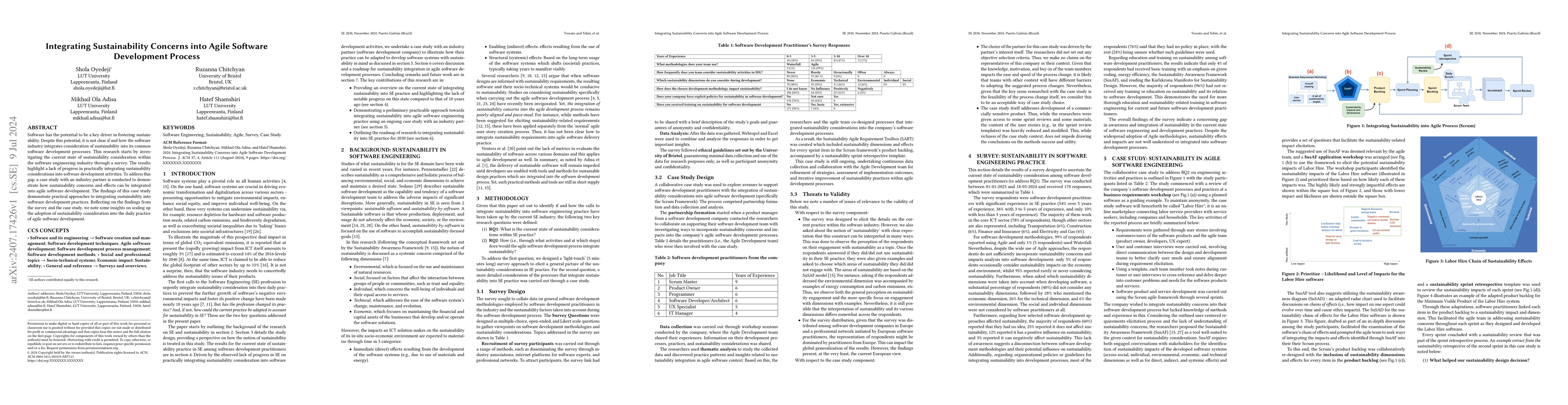 Thumbnail for Integrating Sustainability Concerns into Agile Software Development
  Process