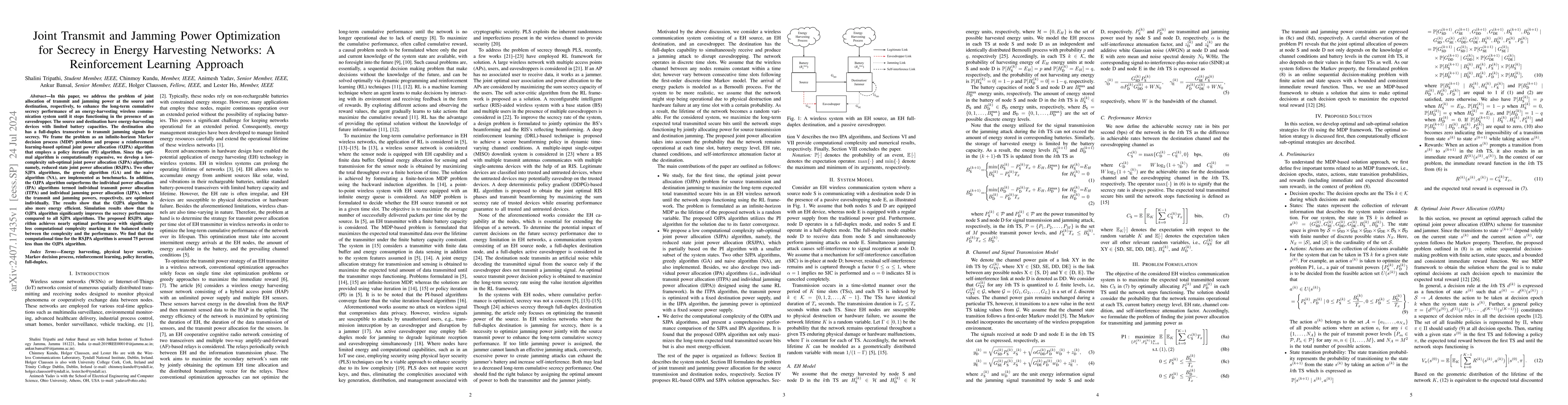 Thumbnail for Joint Transmit and Jamming Power Optimization for Secrecy in Energy
  Harvesting Networks: A Reinforcement Learning Approach