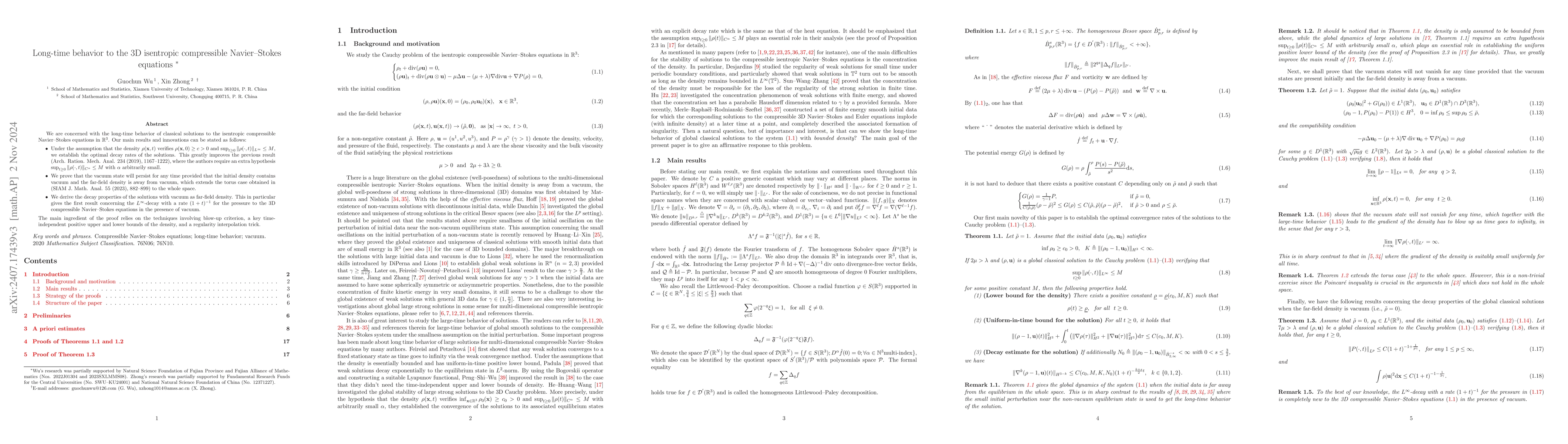 Thumbnail for Long-time behavior to the 3D isentropic compressible Navier-Stokes
  equations