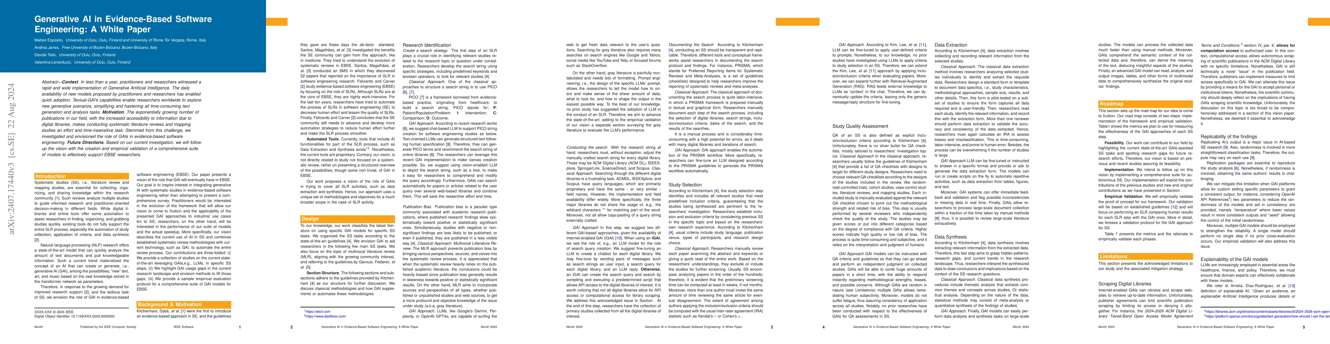 Thumbnail for Generative AI in Evidence-Based Software Engineering: A White Paper