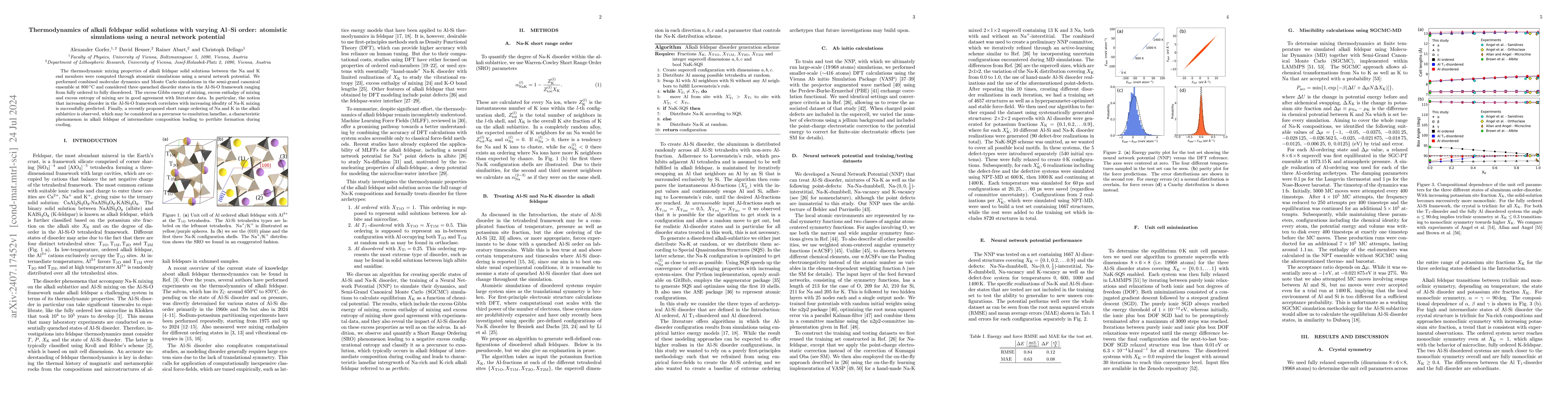 Thumbnail for Thermodynamics of alkali feldspar solid solutions with varying Al-Si
  order: atomistic simulations using a neural network potential