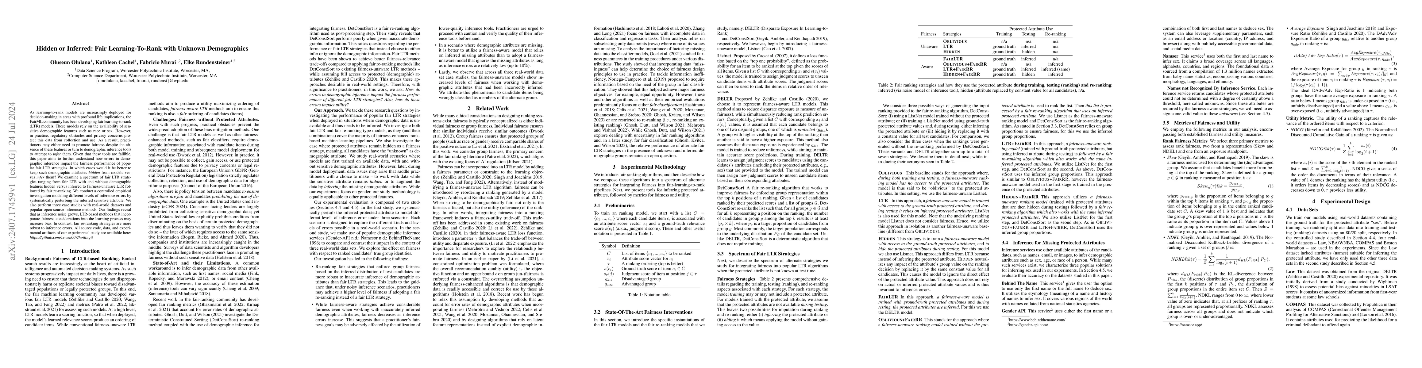 Thumbnail for Hidden or Inferred: Fair Learning-To-Rank with Unknown Demographics