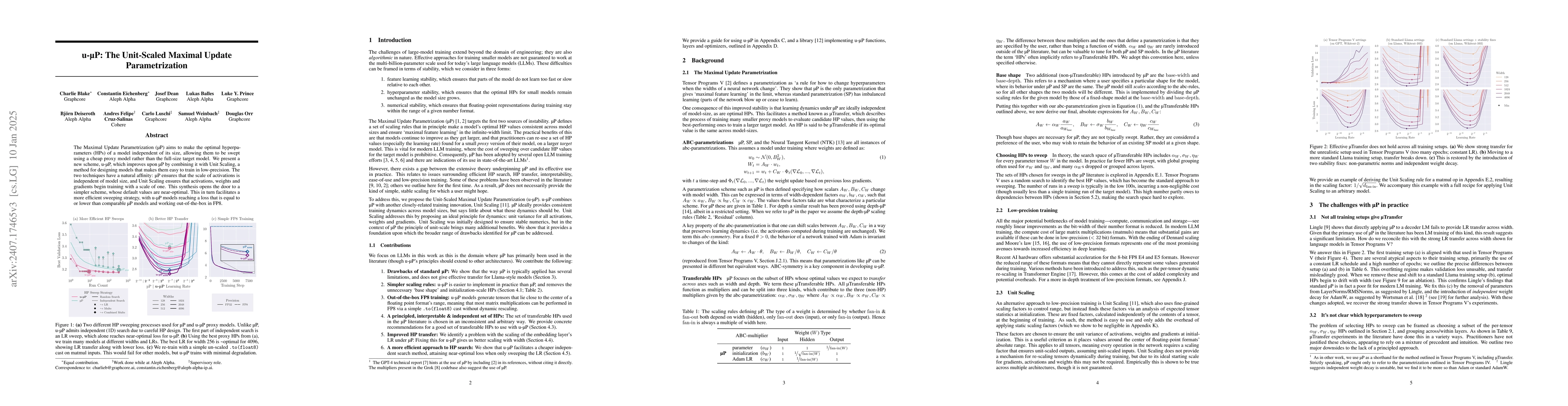 Thumbnail for u-$μ$P: The Unit-Scaled Maximal Update Parametrization