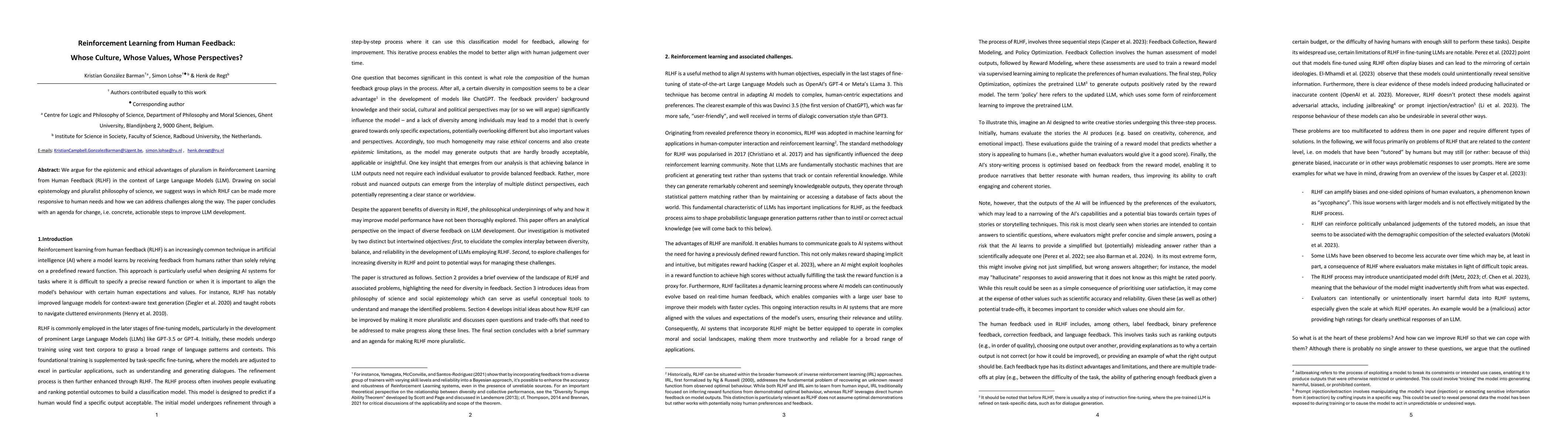Thumbnail for Reinforcement Learning from Human Feedback: Whose Culture, Whose Values,
  Whose Perspectives?