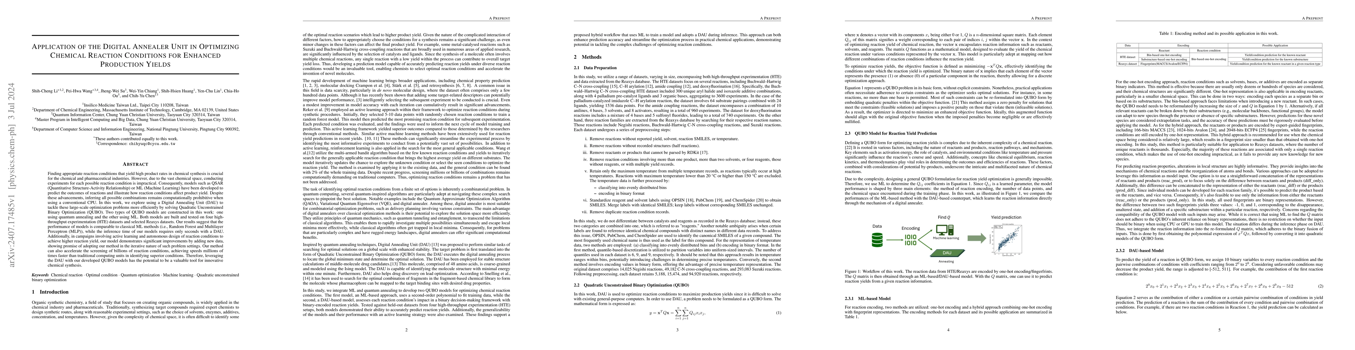 Thumbnail for Application of the Digital Annealer Unit in Optimizing Chemical Reaction
  Conditions for Enhanced Production Yields