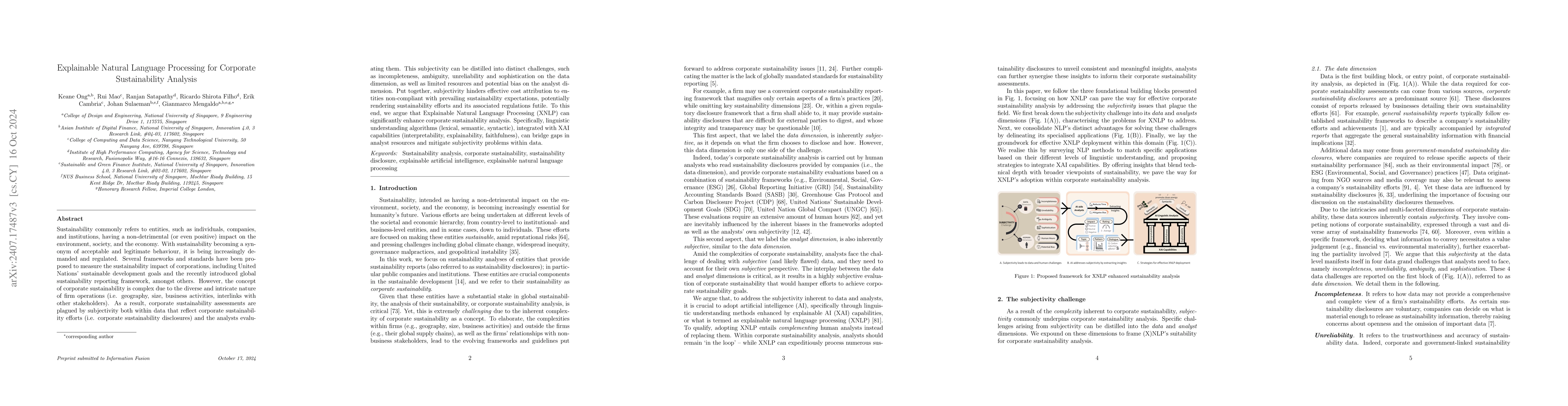 Thumbnail for Explainable Natural Language Processing for Corporate Sustainability
  Analysis