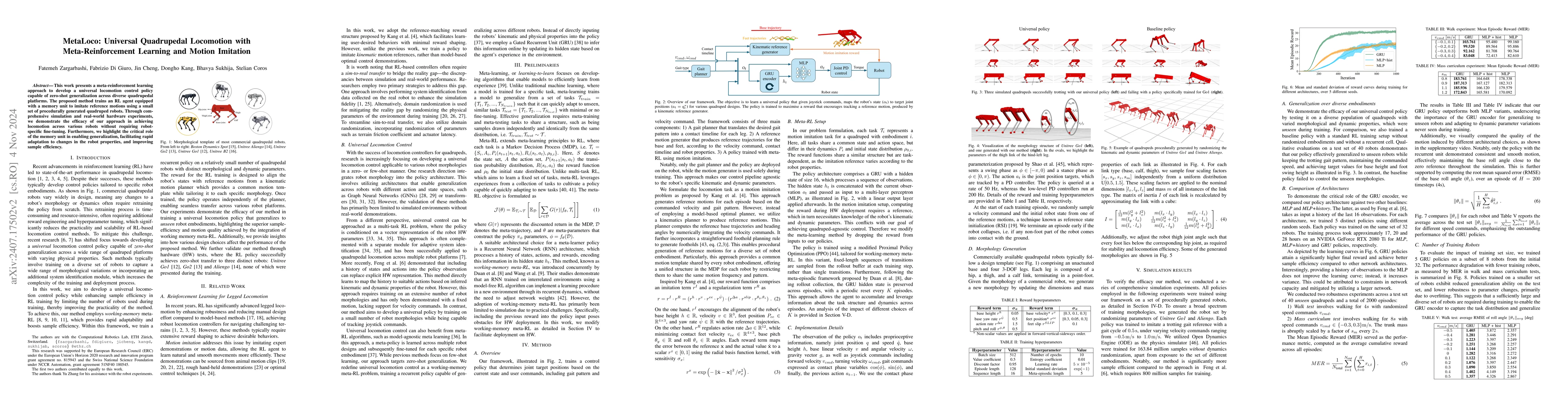 Thumbnail for MetaLoco: Universal Quadrupedal Locomotion with Meta-Reinforcement
  Learning and Motion Imitation