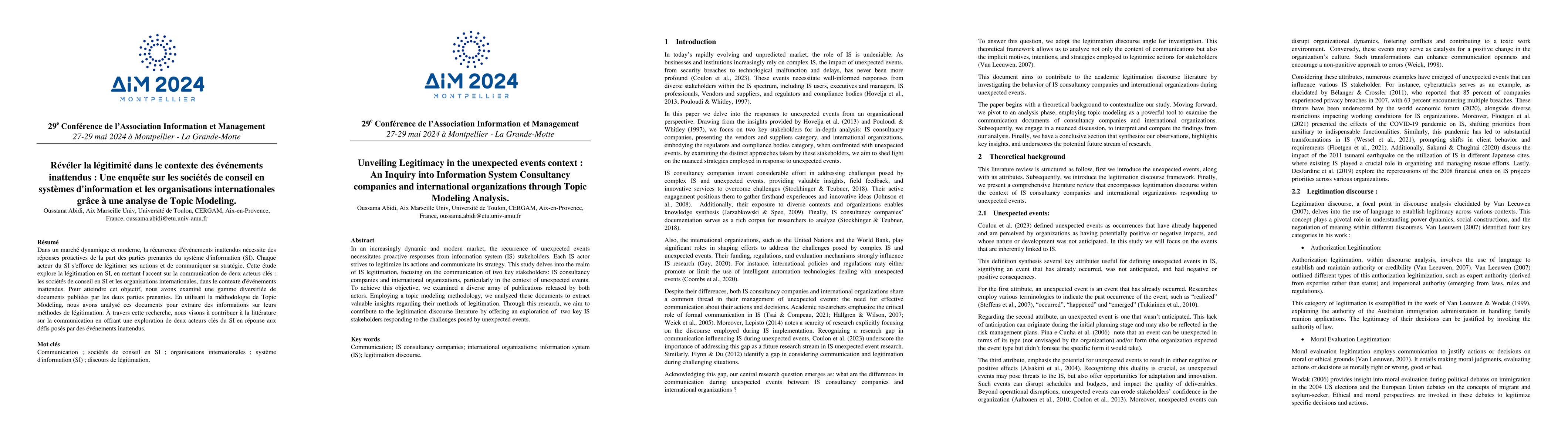 Thumbnail for Unveiling Legitimacy in the unexpected events context : An Inquiry into
  Information System Consultancy companies and international organizations
  through Topic Modeling Analysis