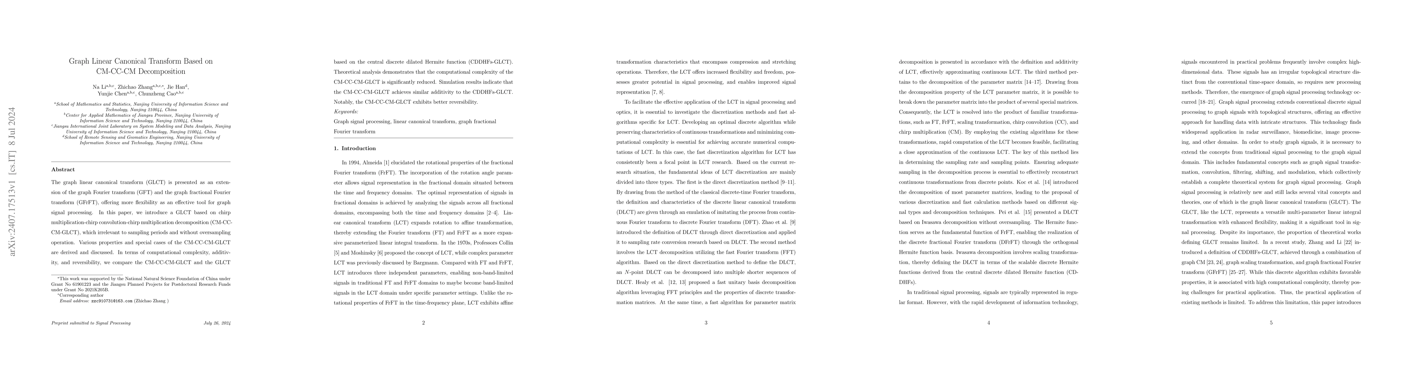 Thumbnail for Graph Linear Canonical Transform Based on CM-CC-CM Decomposition