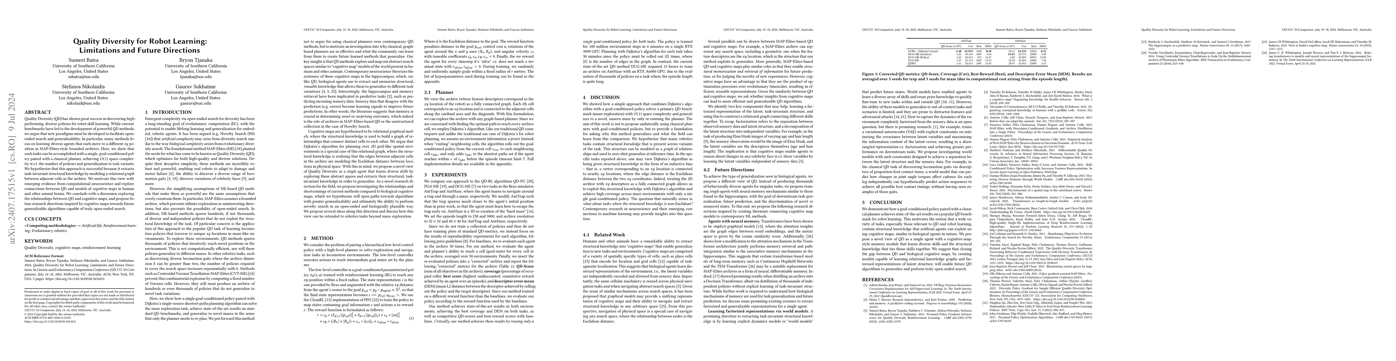 Thumbnail for Quality Diversity for Robot Learning: Limitations and Future Directions