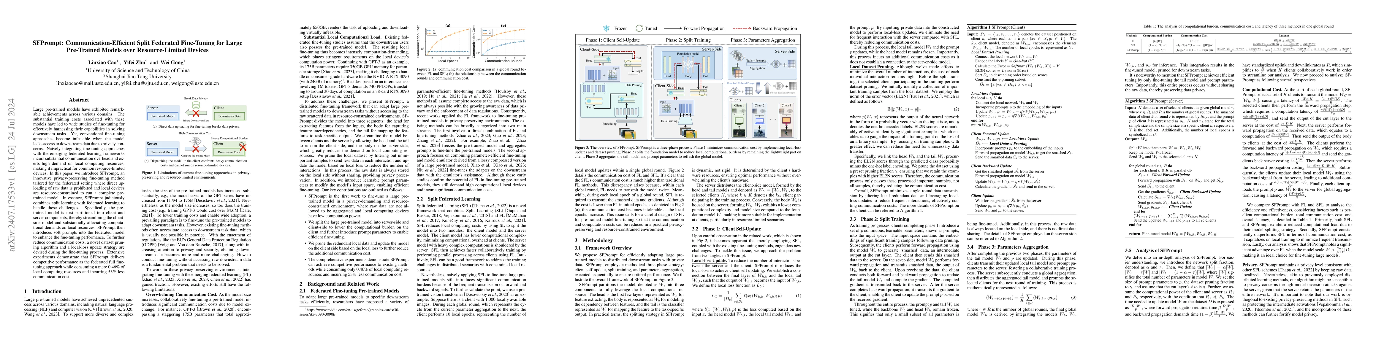 Thumbnail for SFPrompt: Communication-Efficient Split Federated Fine-Tuning for Large
  Pre-Trained Models over Resource-Limited Devices