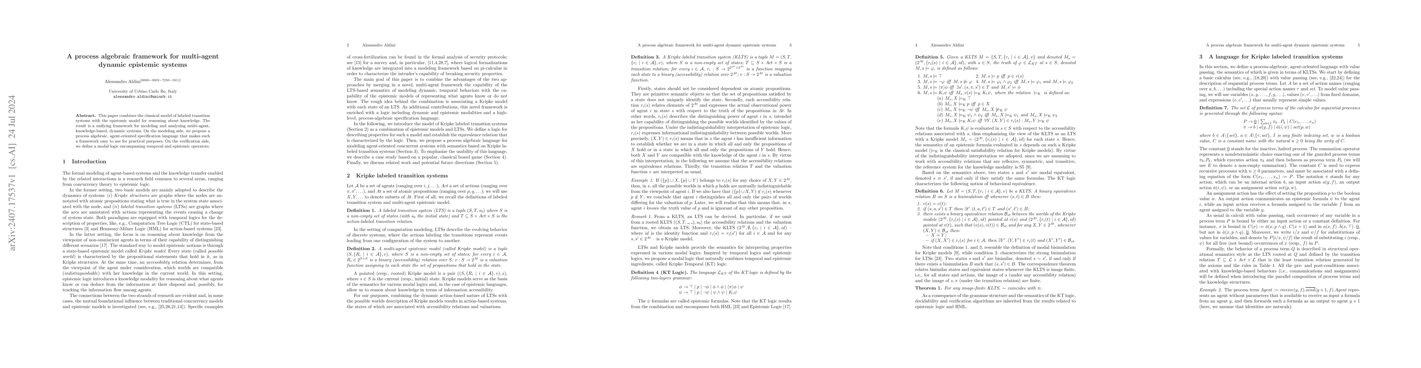 Thumbnail for A process algebraic framework for multi-agent dynamic epistemic systems