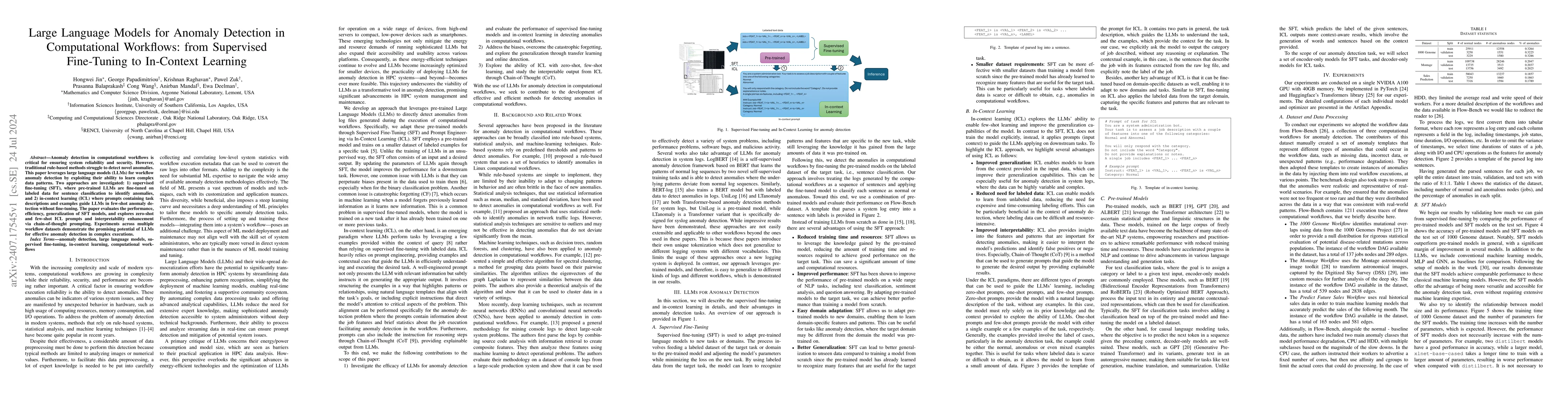 Thumbnail for Large Language Models for Anomaly Detection in Computational Workflows:
  from Supervised Fine-Tuning to In-Context Learning