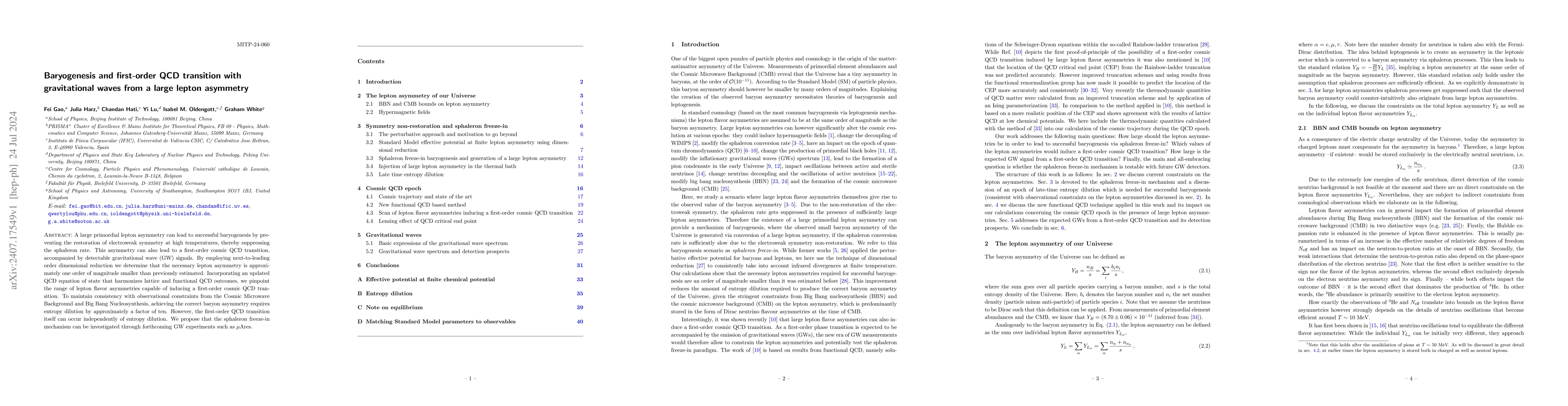 Thumbnail for Baryogenesis and first-order QCD transition with gravitational waves
  from a large lepton asymmetry