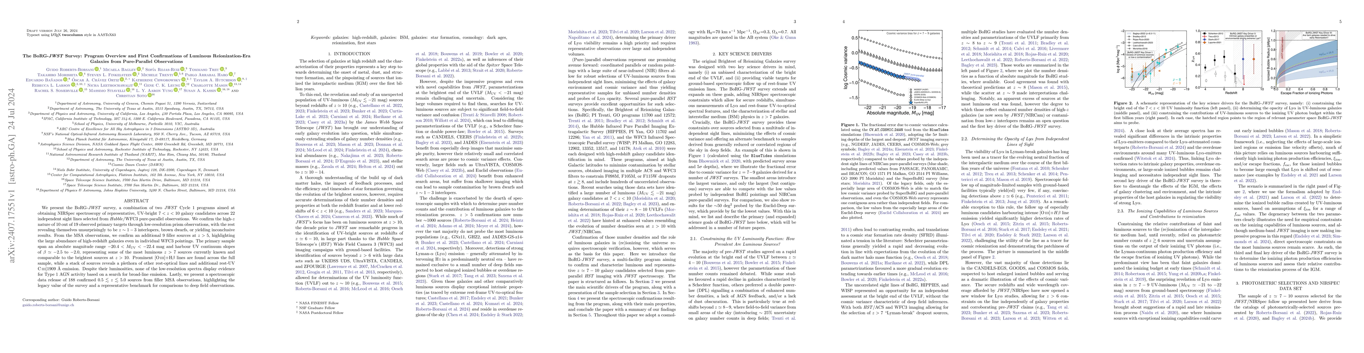 Thumbnail for The BoRG-JWST Survey: Program Overview and First Confirmations of
  Luminous Reionization-Era Galaxies from Pure-Parallel Observations
