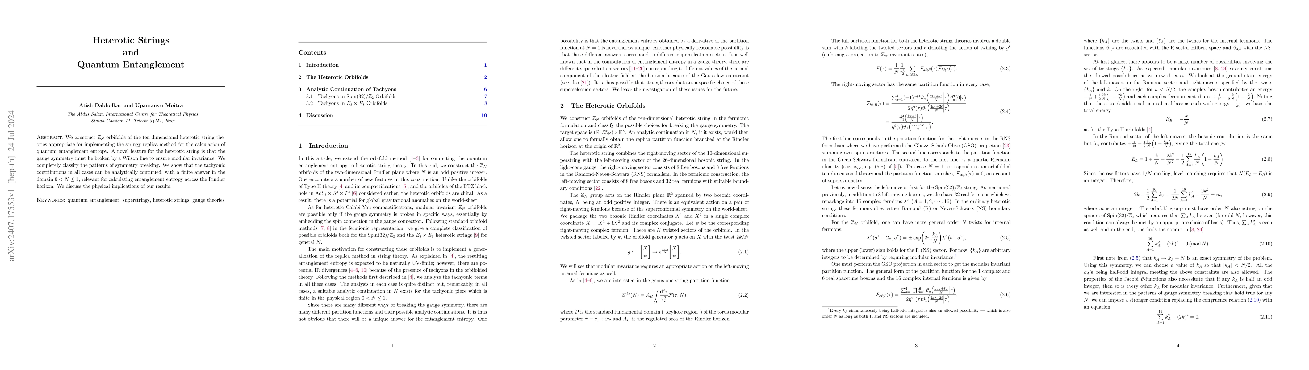 Thumbnail for Heterotic Strings and Quantum Entanglement