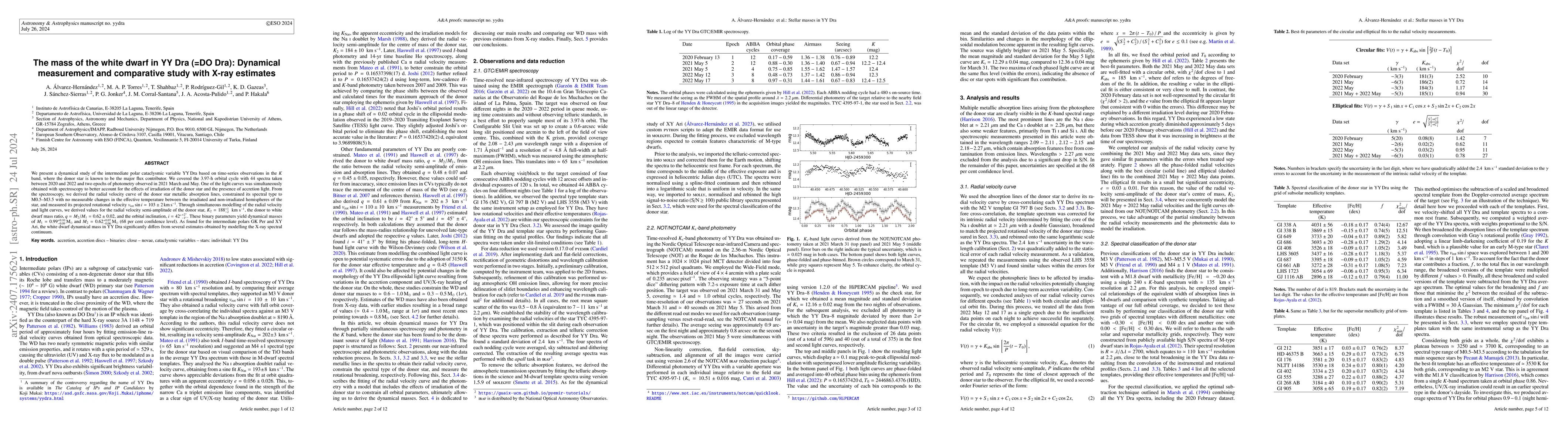 Thumbnail for The mass of the white dwarf in YY Dra (=DO Dra): Dynamical measurement
  and comparative study with X-ray estimates