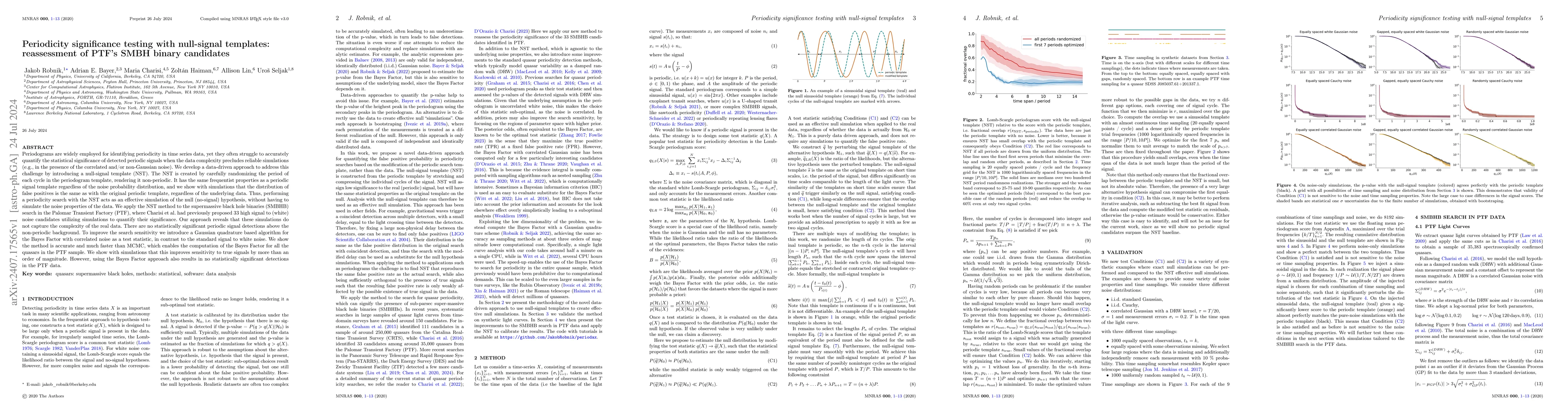 Thumbnail for Periodicity significance testing with null-signal templates:
  reassessment of PTF's SMBH binary candidates