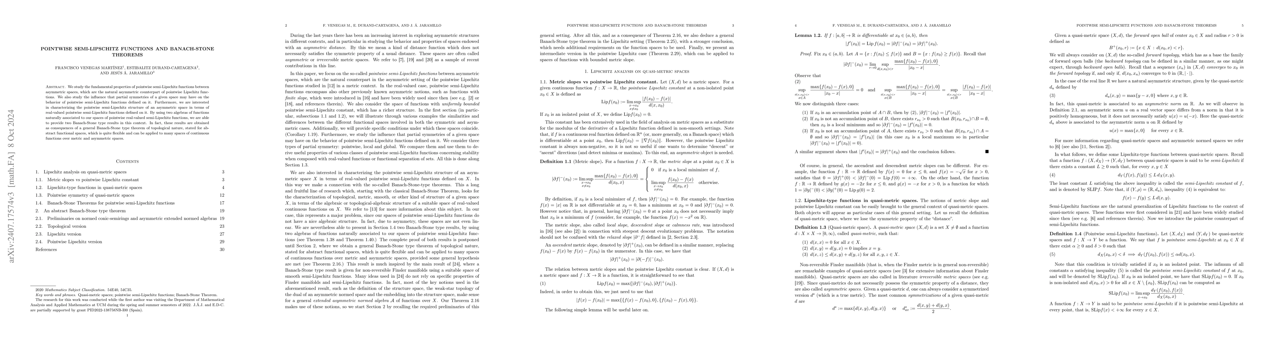Thumbnail for Pointwise semi-Lipschitz functions and Banach-Stone theorems