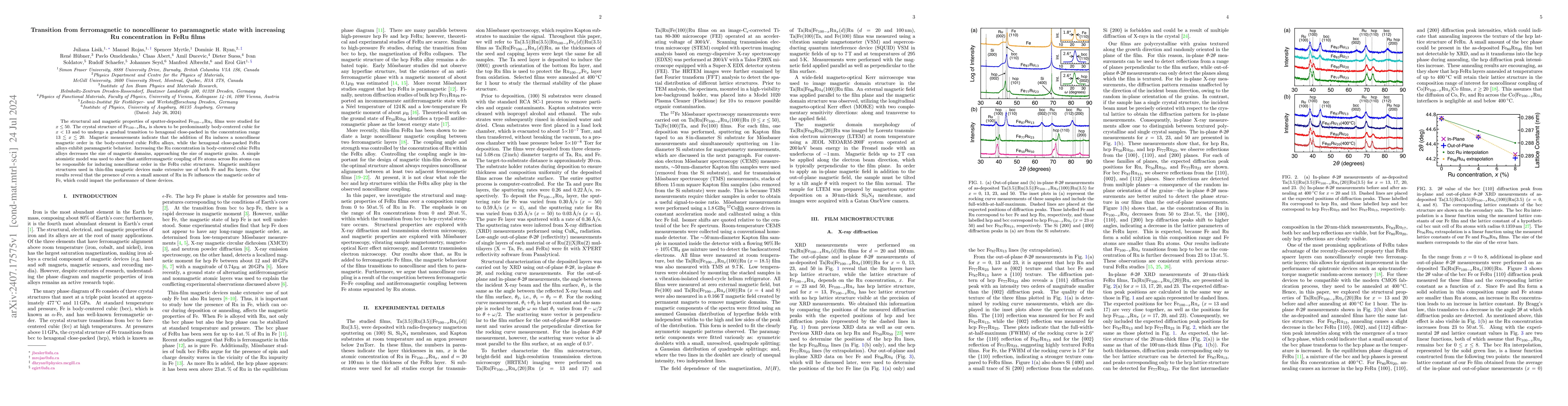 Thumbnail for Transition from ferromagnetic to noncollinear to paramagnetic state with
  increasing Ru concentration in FeRu films