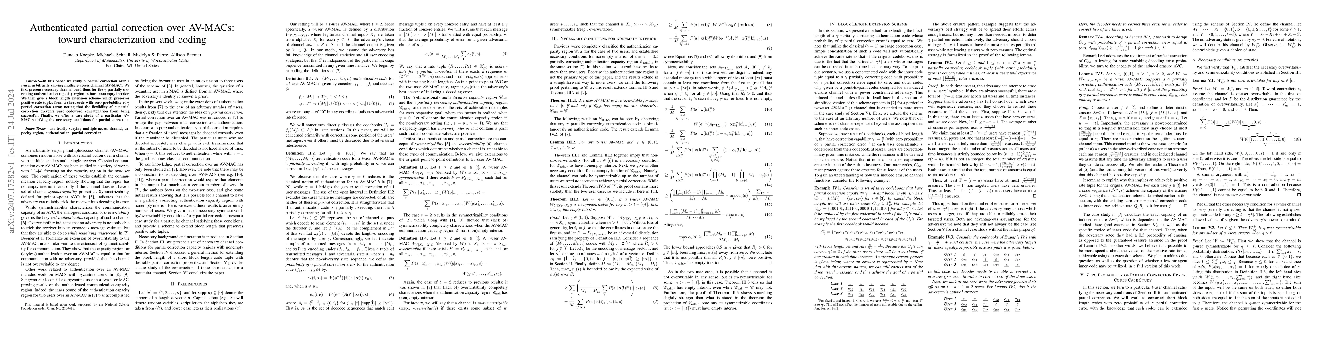 Thumbnail for Authenticated partial correction over AV-MACs: toward characterization
  and coding