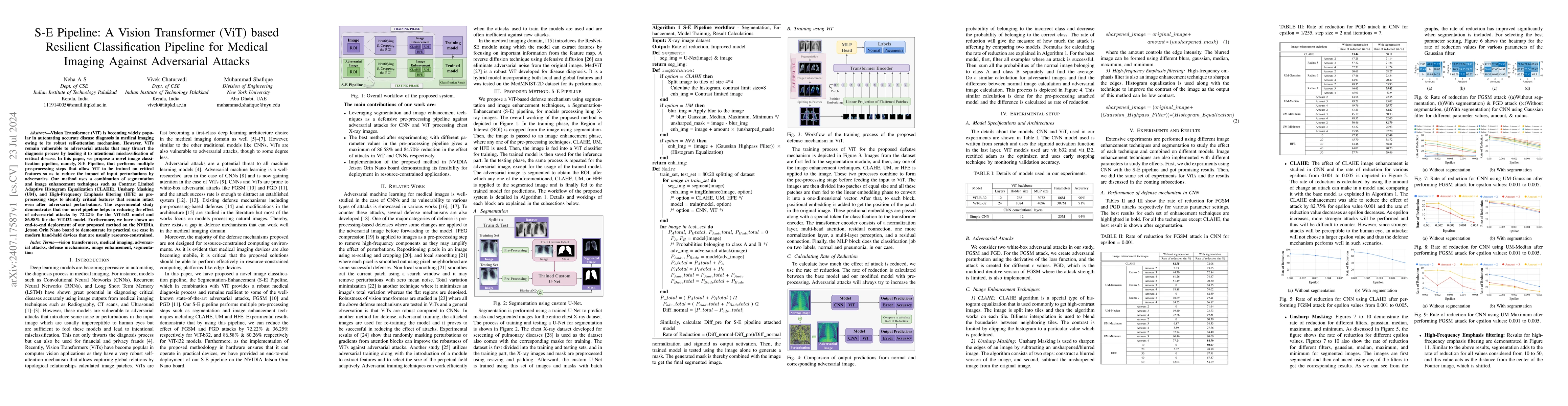 Thumbnail for S-E Pipeline: A Vision Transformer (ViT) based Resilient Classification
  Pipeline for Medical Imaging Against Adversarial Attacks