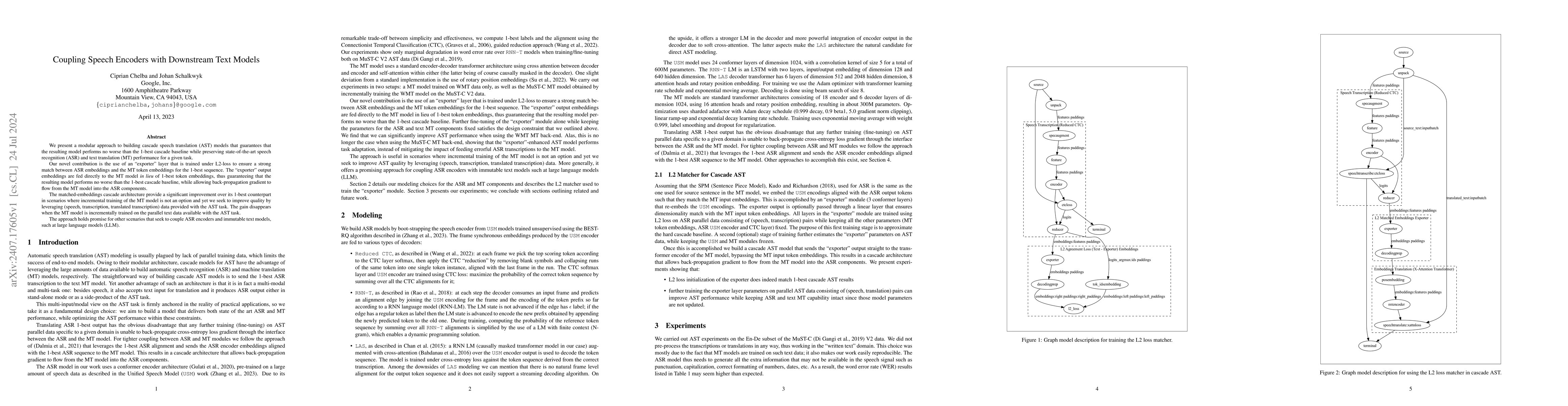Thumbnail for Coupling Speech Encoders with Downstream Text Models