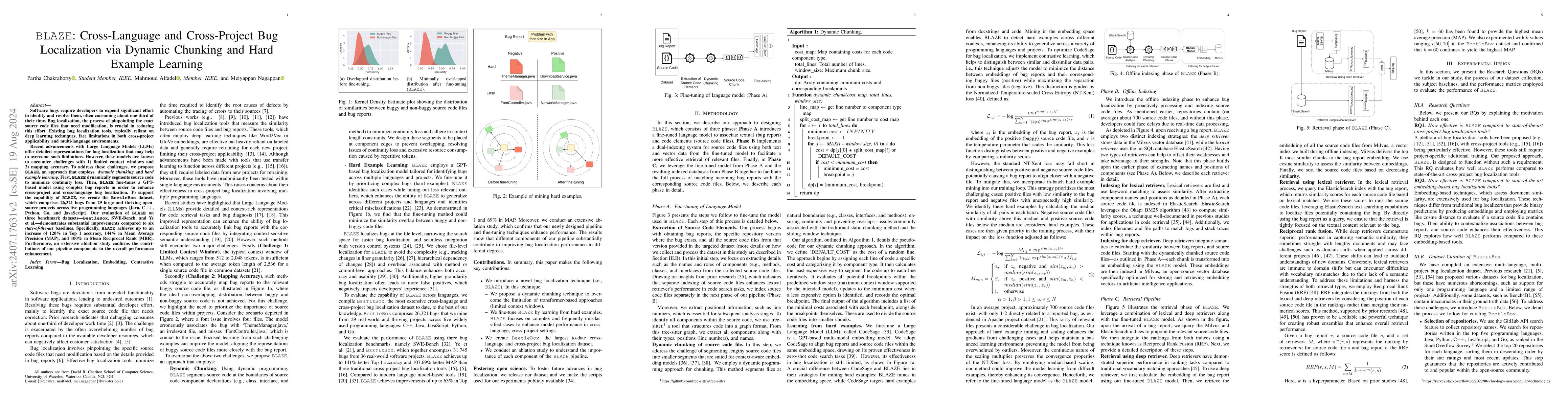 Thumbnail for BLAZE: Cross-Language and Cross-Project Bug Localization via Dynamic
  Chunking and Hard Example Learning