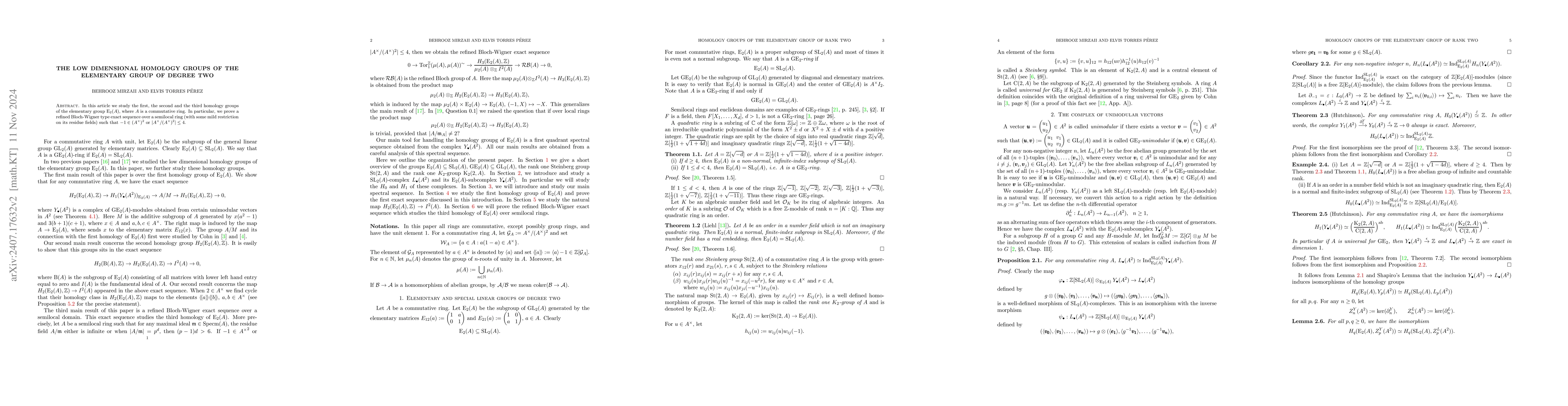 Thumbnail for The low dimensional homology groups of the elementary group of rank two