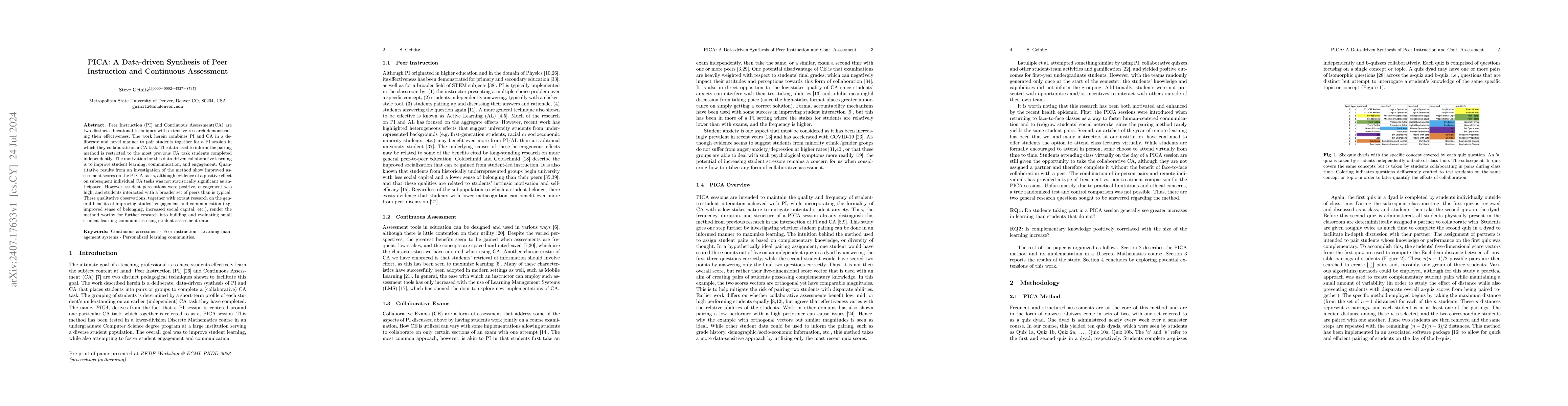 Thumbnail for PICA: A Data-driven Synthesis of Peer Instruction and Continuous
  Assessment