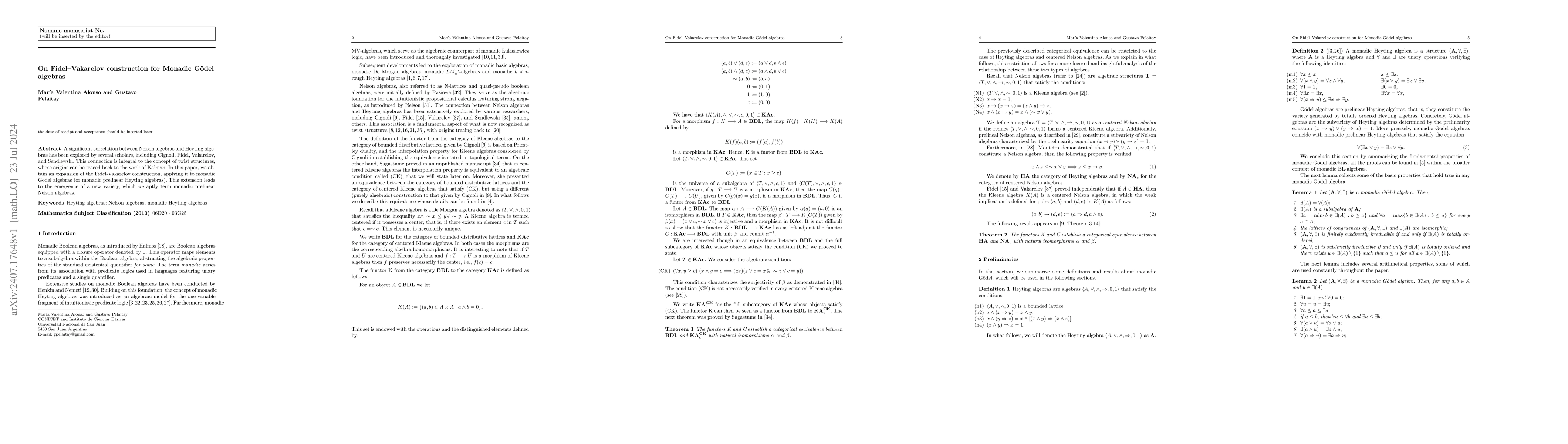 Thumbnail for On Fidel Vakarelov construction for Monadic Godel algebras