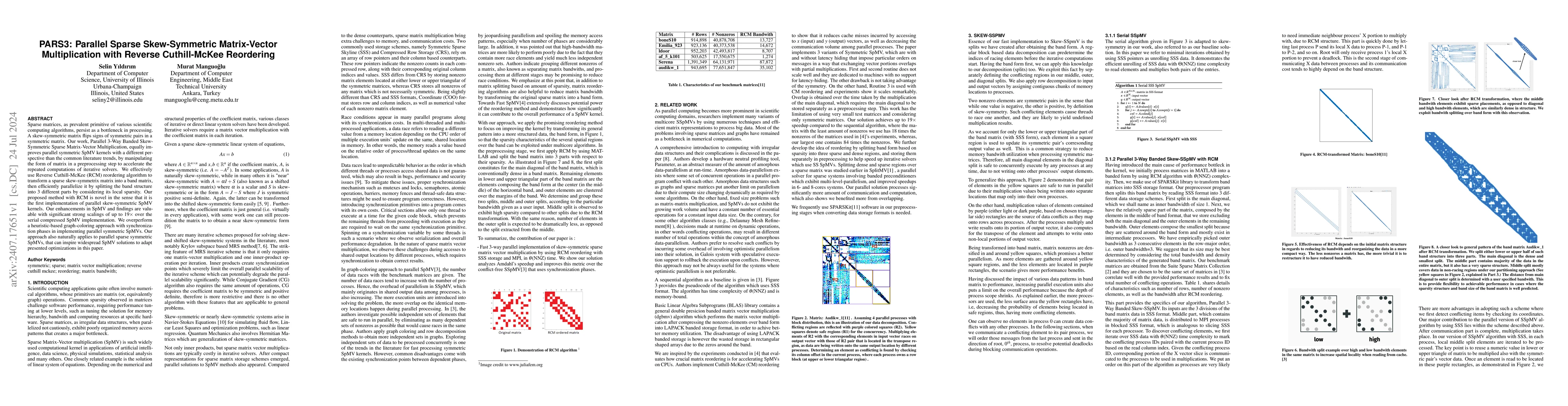Thumbnail for PARS3: Parallel Sparse Skew-Symmetric Matrix-Vector Multiplication with
  Reverse Cuthill-McKee Reordering