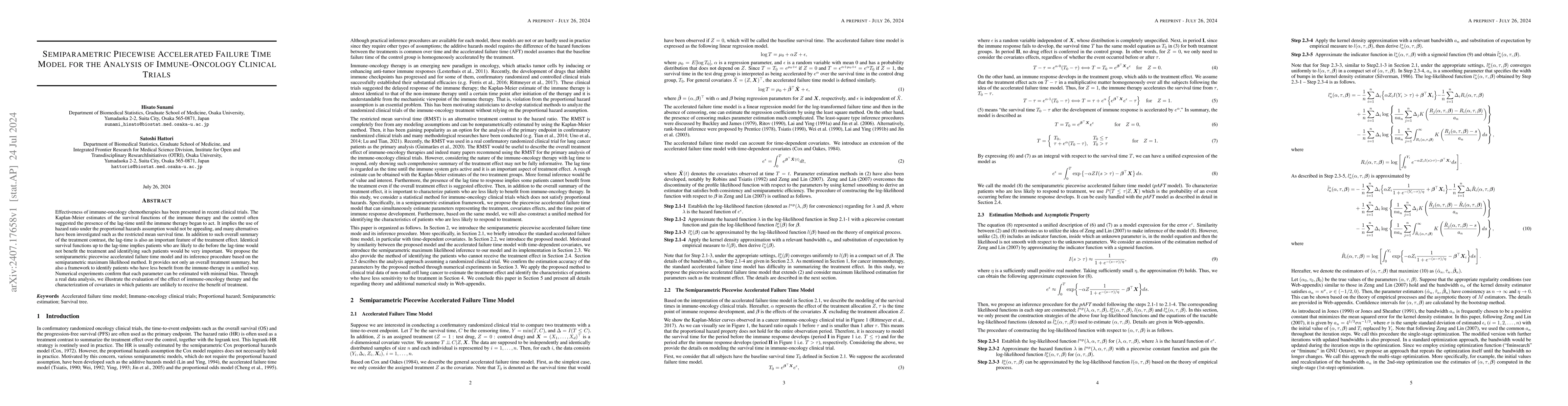 Thumbnail for Semiparametric Piecewise Accelerated Failure Time Model for the Analysis
  of Immune-Oncology Clinical Trials