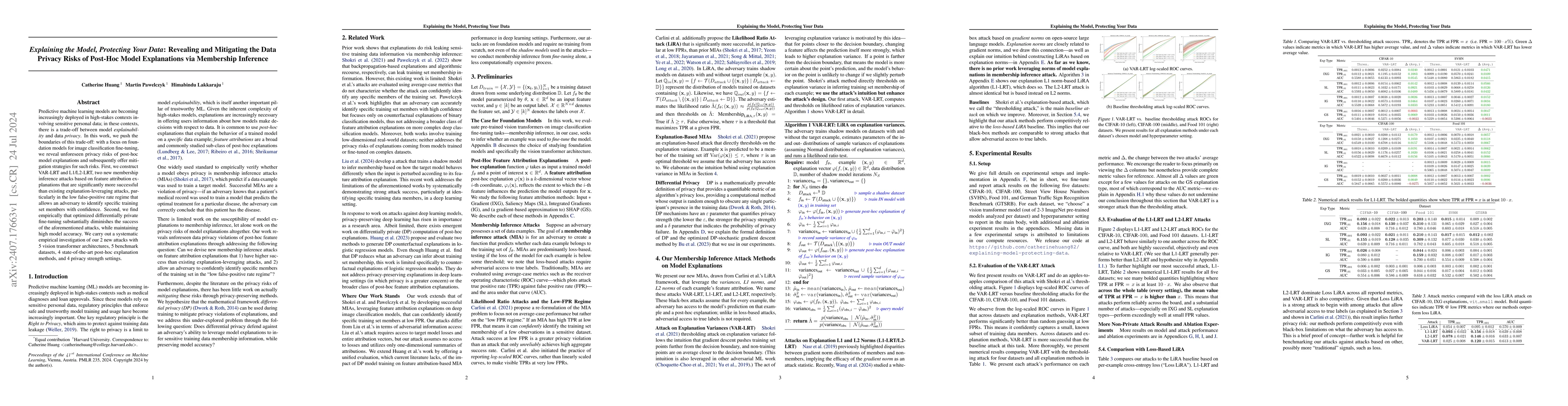 Thumbnail for Explaining the Model, Protecting Your Data: Revealing and Mitigating the
  Data Privacy Risks of Post-Hoc Model Explanations via Membership Inference