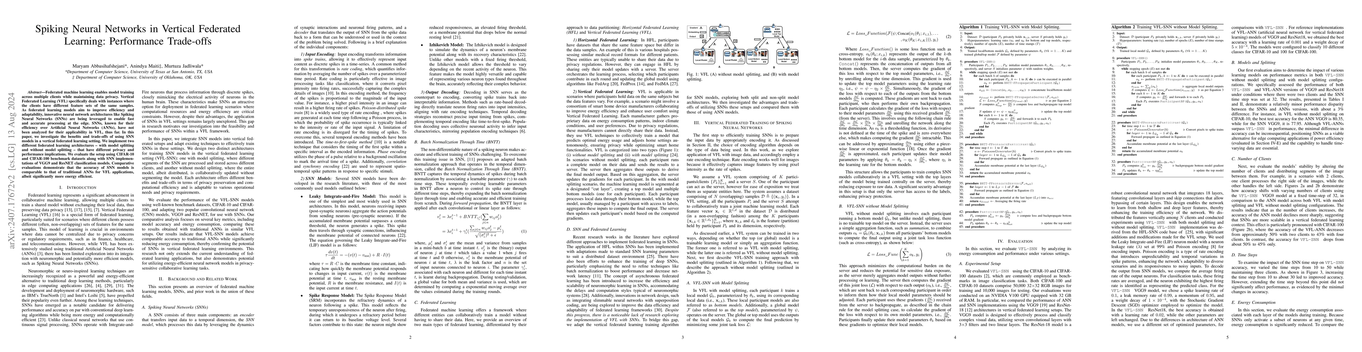 Thumbnail for Spiking Neural Networks in Vertical Federated Learning: Performance
  Trade-offs
