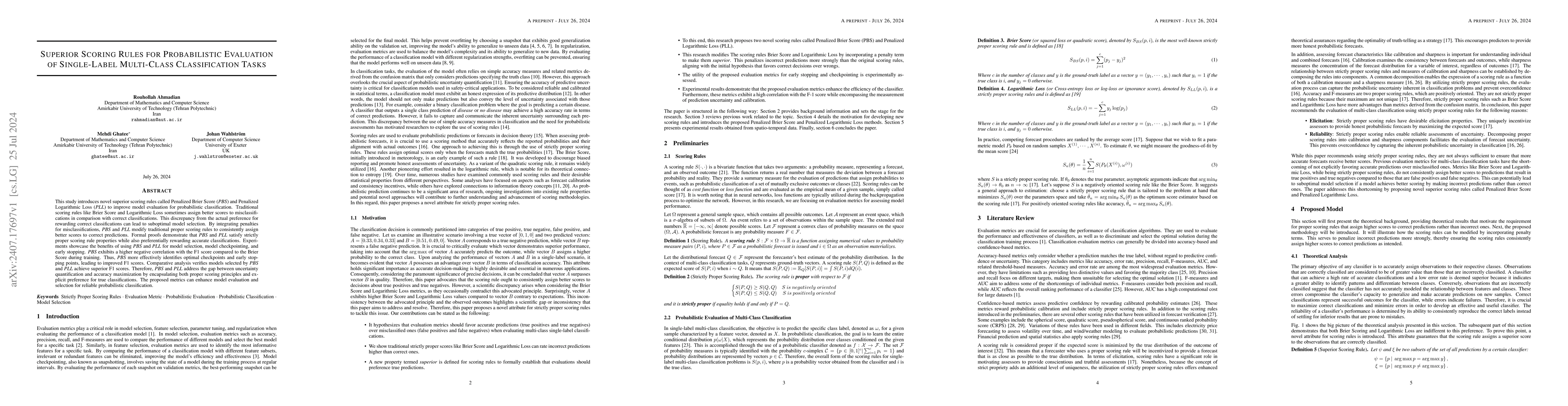 Thumbnail for Superior Scoring Rules for Probabilistic Evaluation of Single-Label
  Multi-Class Classification Tasks