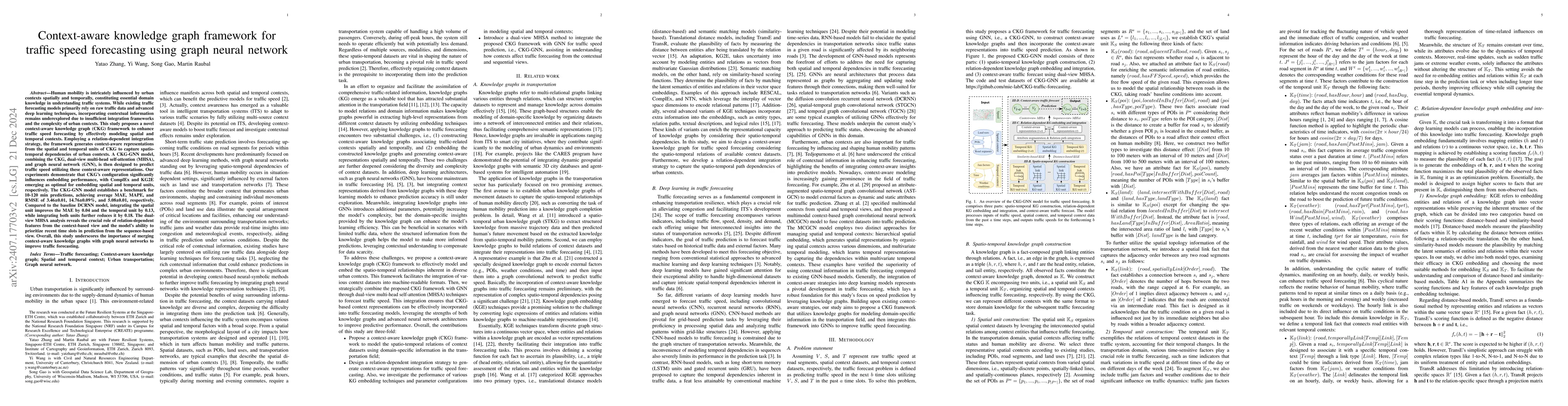 Thumbnail for Context-aware knowledge graph framework for traffic speed forecasting
  using graph neural network