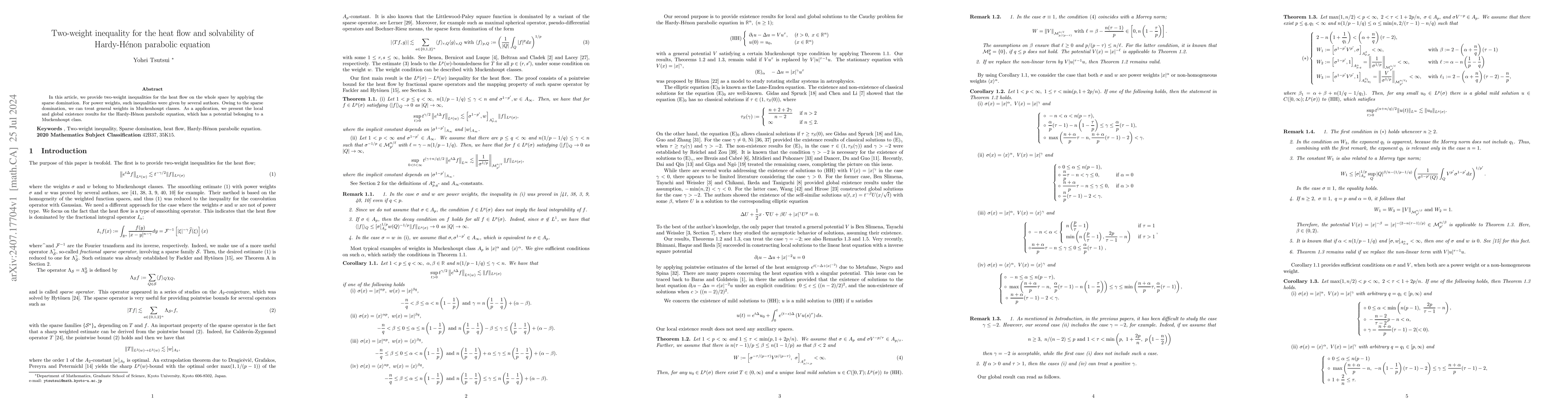 Thumbnail for Two-weight inequality for the heat flow and solvability of Hardy-Hénon
  parabolic equation