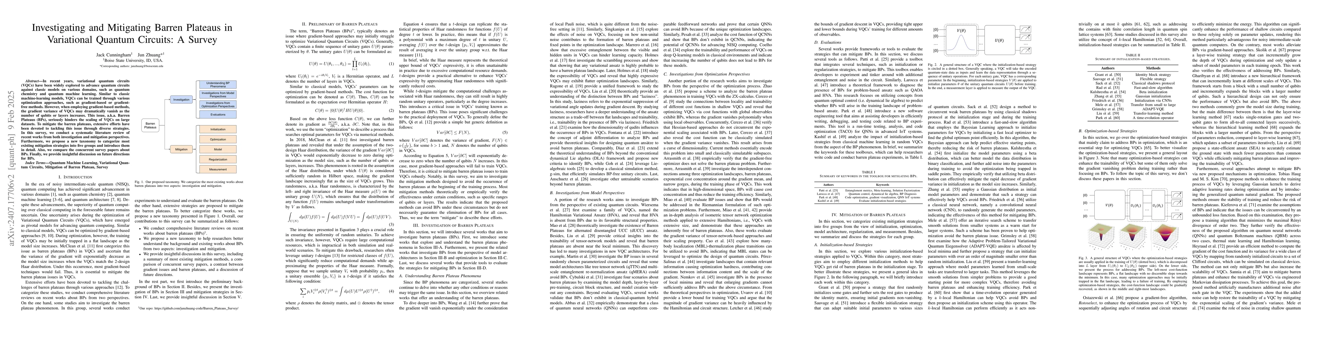 Thumbnail for Investigating and Mitigating Barren Plateaus in Variational Quantum
  Circuits: A Survey