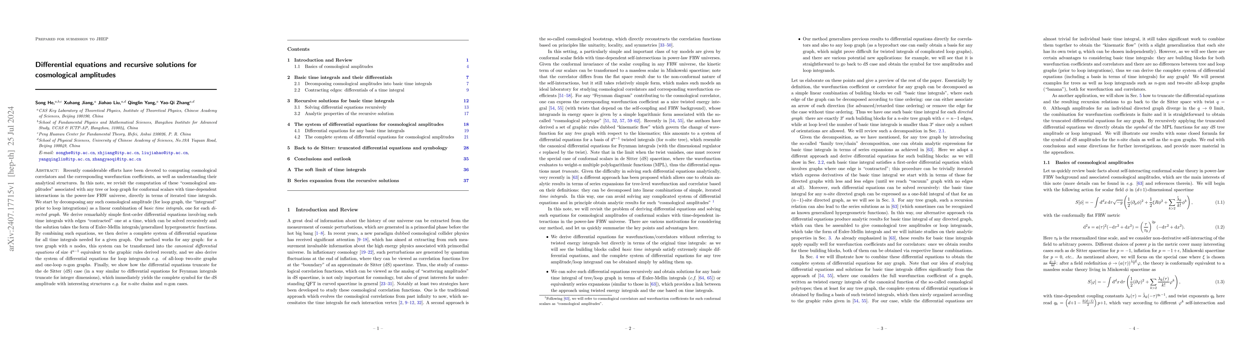 Thumbnail for Differential equations and recursive solutions for cosmological
  amplitudes