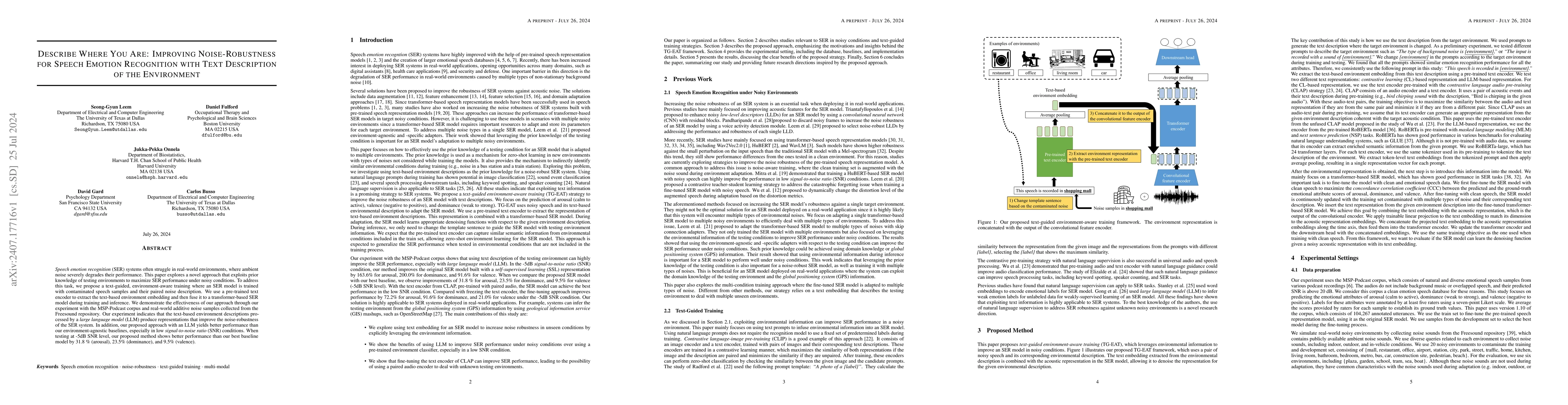 Thumbnail for Describe Where You Are: Improving Noise-Robustness for Speech Emotion
  Recognition with Text Description of the Environment