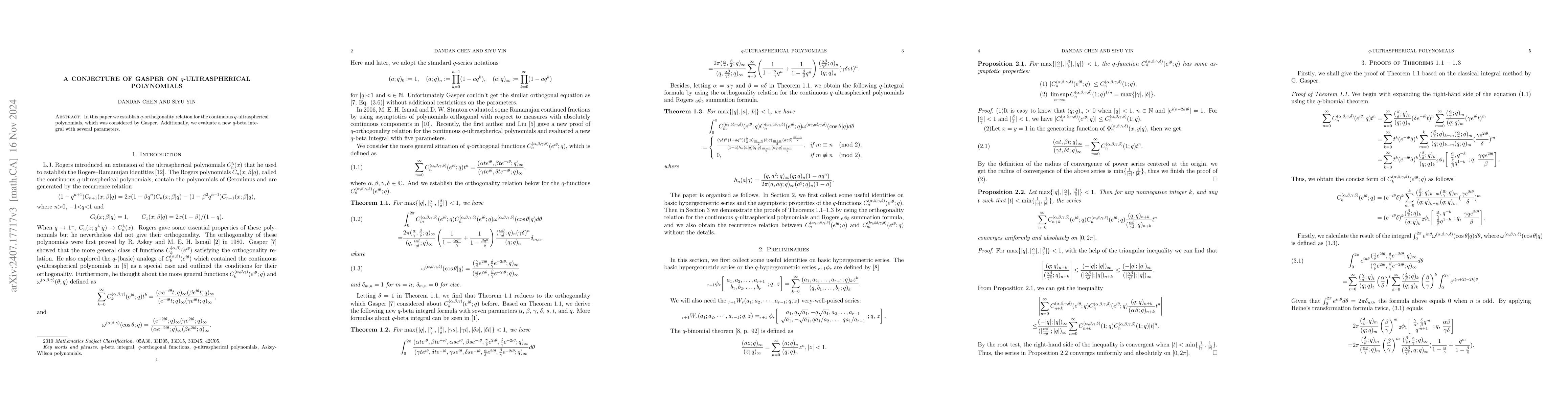 Thumbnail for A conjecture of Gasper on $q$-ultraspherical polynomials