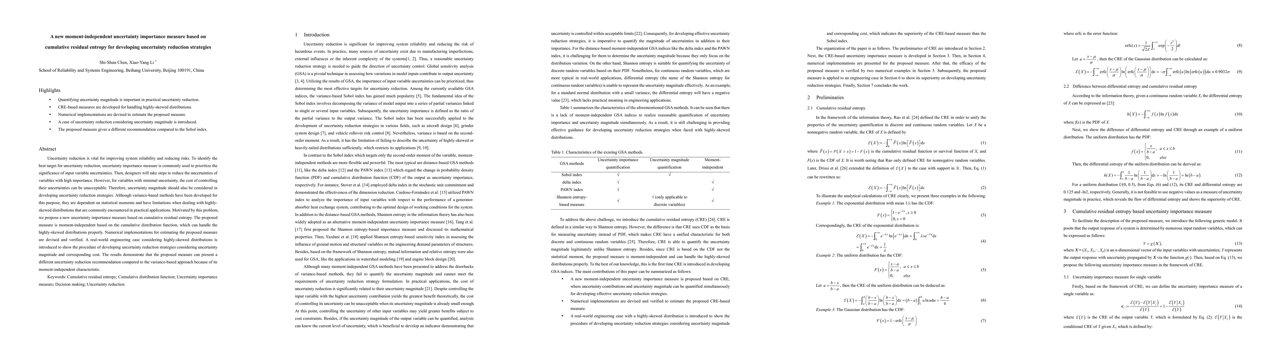 Thumbnail for A new moment-independent uncertainty importance measure based on
  cumulative residual entropy for developing uncertainty reduction strategies