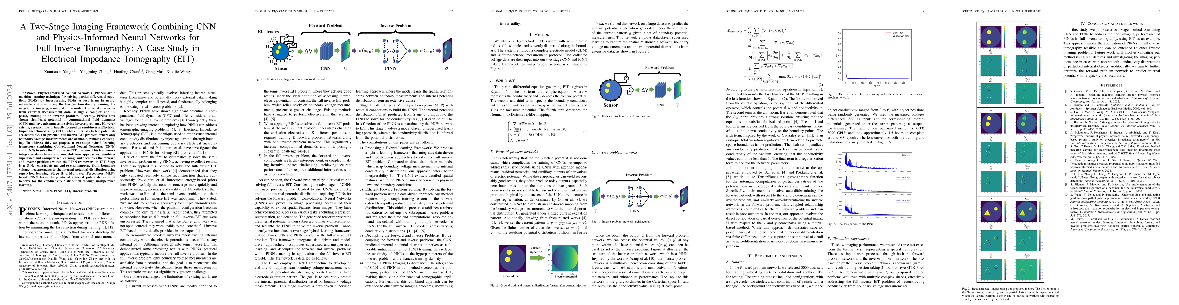 Thumbnail for A Two-Stage Imaging Framework Combining CNN and Physics-Informed Neural
  Networks for Full-Inverse Tomography: A Case Study in Electrical Impedance
  Tomography (EIT)