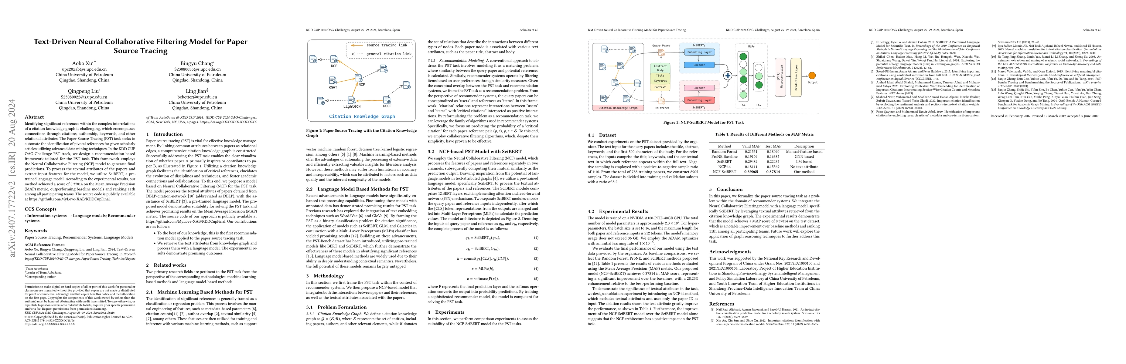 Thumbnail for Text-Driven Neural Collaborative Filtering Model for Paper Source
  Tracing