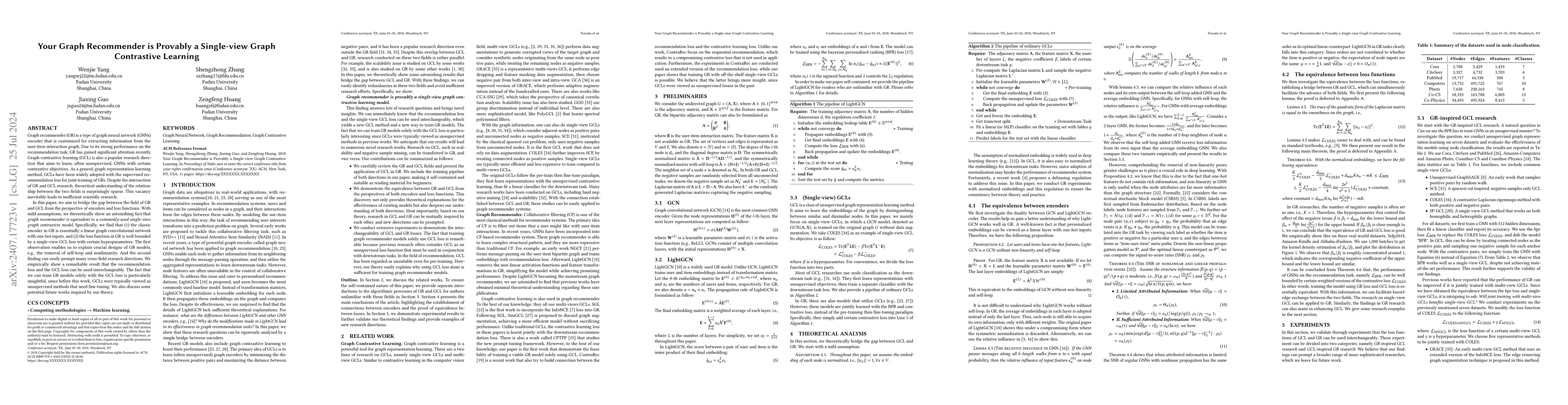 Thumbnail for Your Graph Recommender is Provably a Single-view Graph Contrastive
  Learning