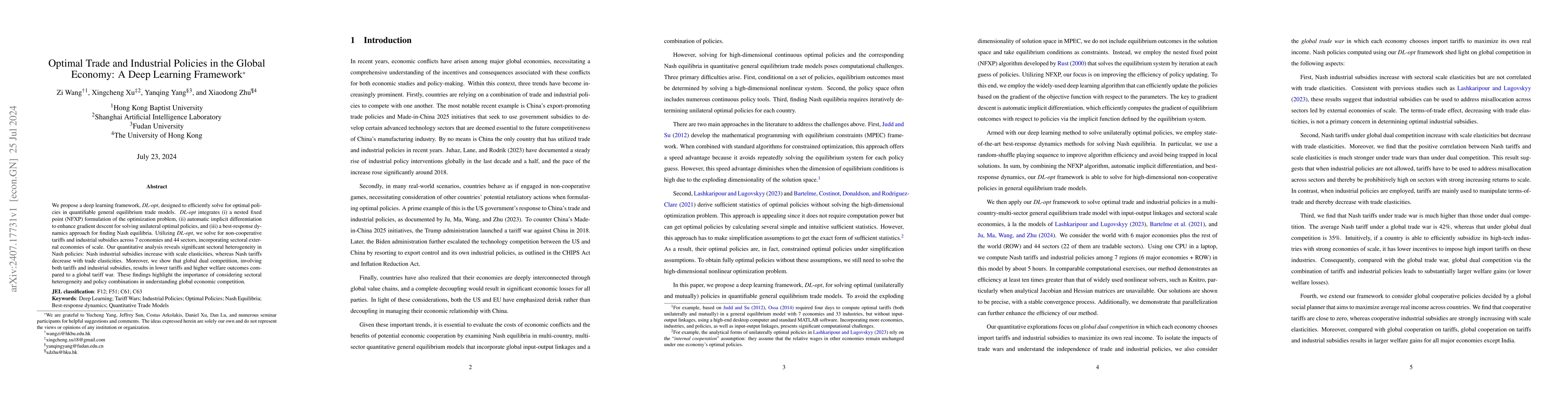 Thumbnail for Optimal Trade and Industrial Policies in the Global Economy: A Deep
  Learning Framework
