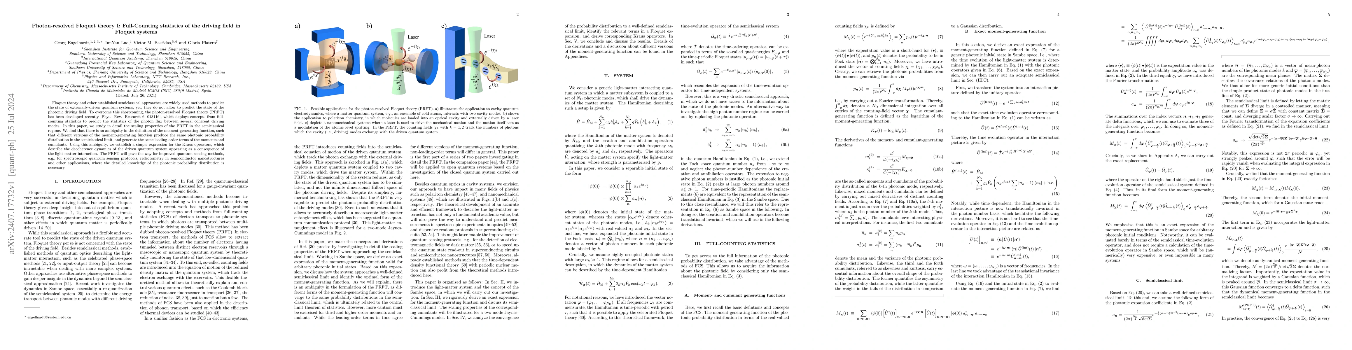 Thumbnail for Photon-resolved Floquet theory I: Full-Counting statistics of the
  driving field in Floquet systems