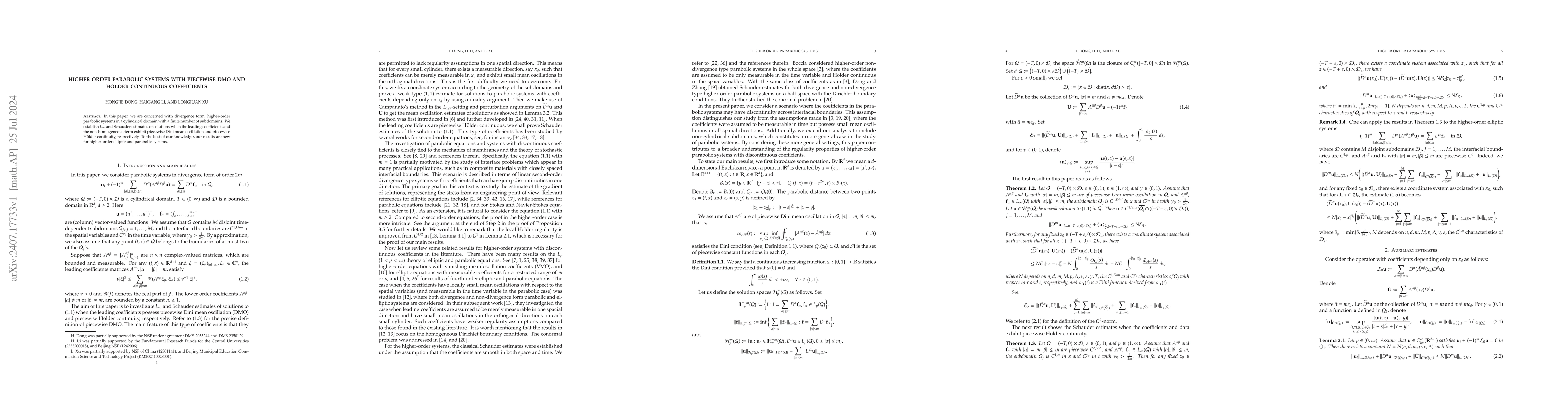 Thumbnail for Higher order parabolic systems with piecewise DMO and Hölder
  continuous coefficients